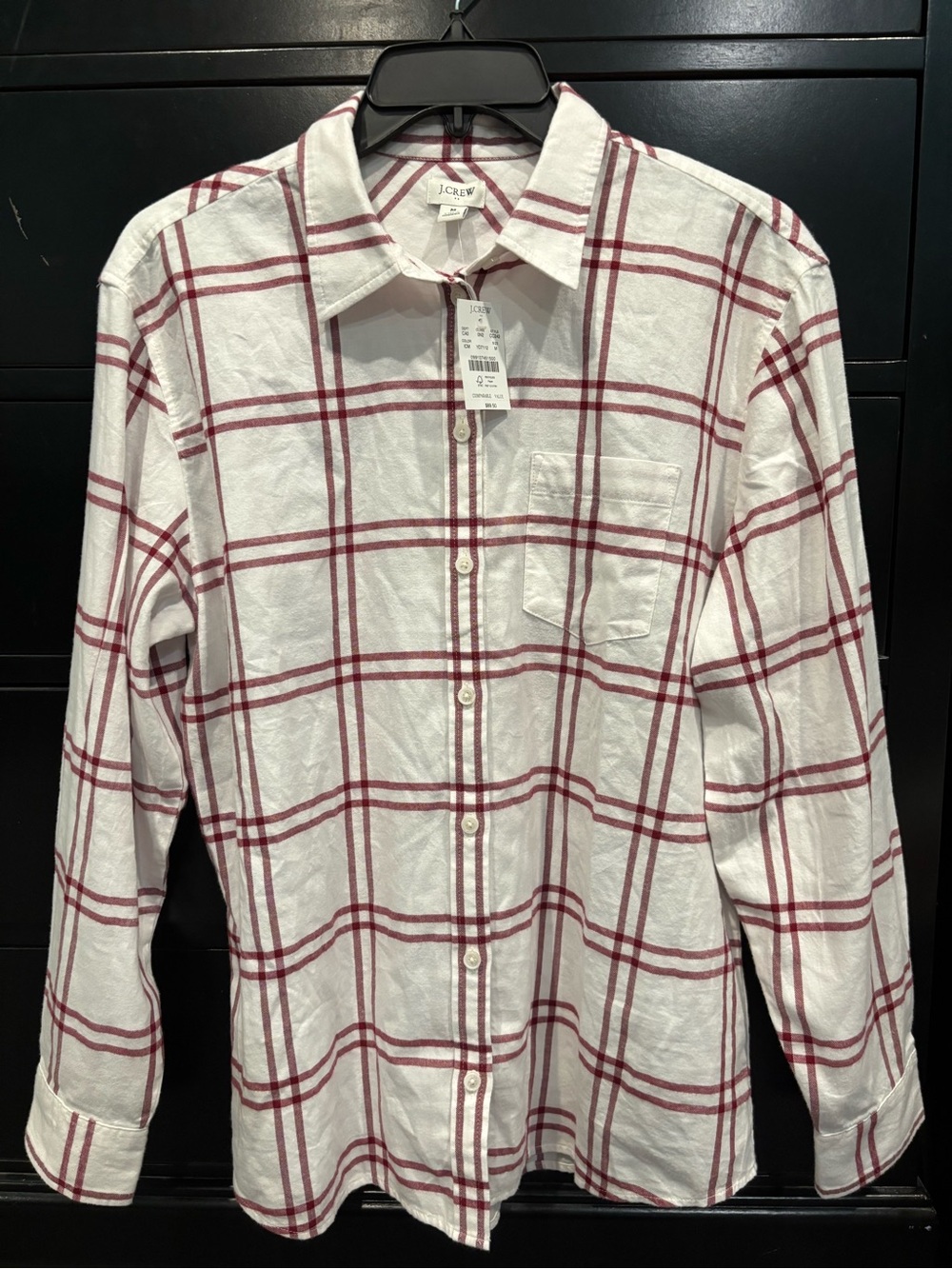 J. Crew White Button-Down Shirt with Red Plaid Windowpane